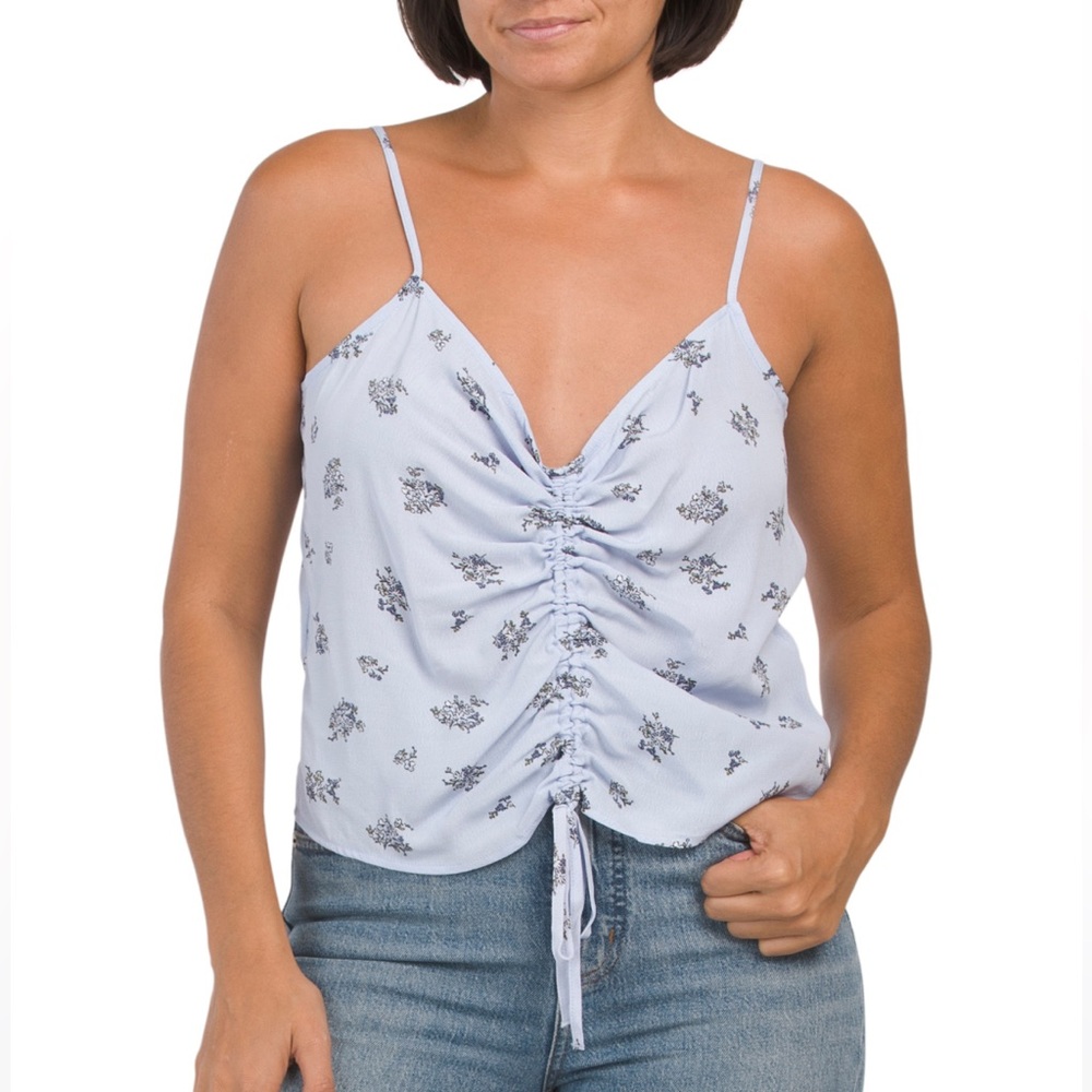 MANGO Floral Flower Tie Front V-neck Pattern Tank Low cut Ruched Camisole MNG